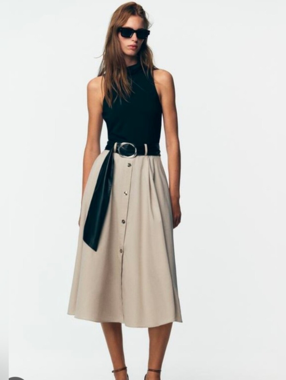 S M Zara Belt Combination Dress One Piece Black High Neck Trench-like Skirt NWT